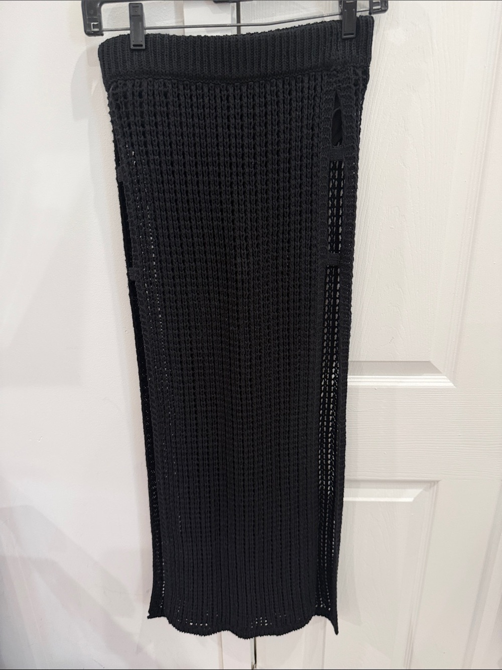 Black Knit Midi Skirt with Open Weave- Cover up Skirt w/built in bottom